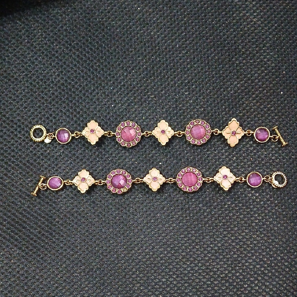 Elegant Set Of Gold and Purple Floral Bracelet
